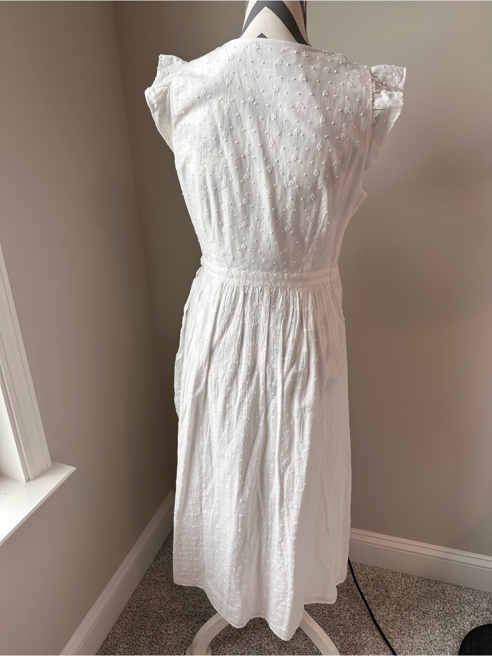 NWT LOFT White Eyelet Wrap Midi Dress M Ruffle Bridal Shower Feminine cotton - Picture 3 of 8